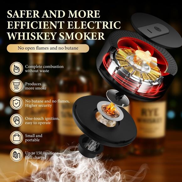 Electric Whiskey Smoker Kit with 10 Natural Wood Chips – Rechargeable Cocktail S - Picture 3 of 6